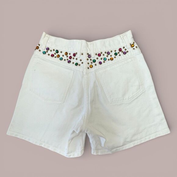Pants - Vintage 90s Bedazzled White Mom Shorts Size 8 Rodeo Western Festival Party Swift